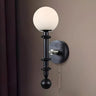 Walnut Wood Globe Glass Wall Sconce with Pull Chain Image - 6