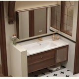 Walnut Wood Medicine Cabinet Bathroom Vanity with Drawers Image - 2