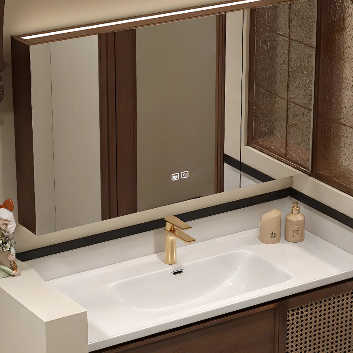 Walnut Wood Medicine Cabinet Bathroom Vanity with Drawers Image - 4