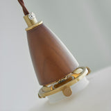 Walnut Wood Retro Ribbed Ceramic Cylinder Pendant Light Image - 14