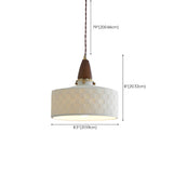 Walnut Wood Retro Ribbed Ceramic Cylinder Pendant Light Image - 21