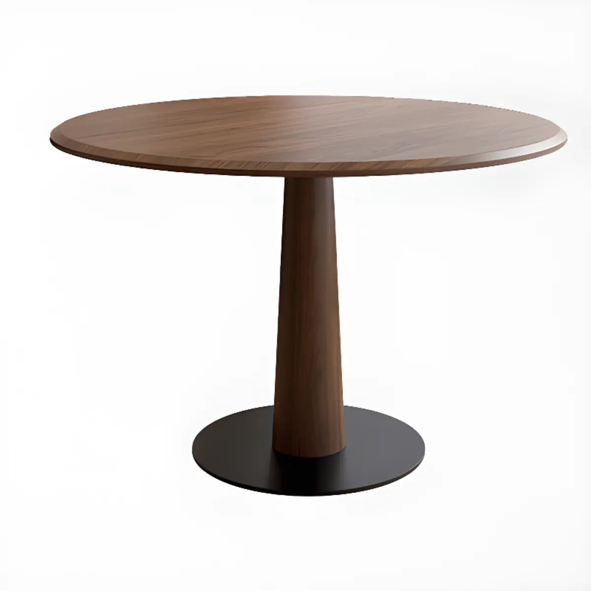 Walnut Wood Round Dining Table Set with Pedestal Base Image - 2