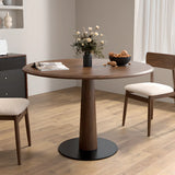 Walnut Wood Round Dining Table Set with Pedestal Base Image - 5