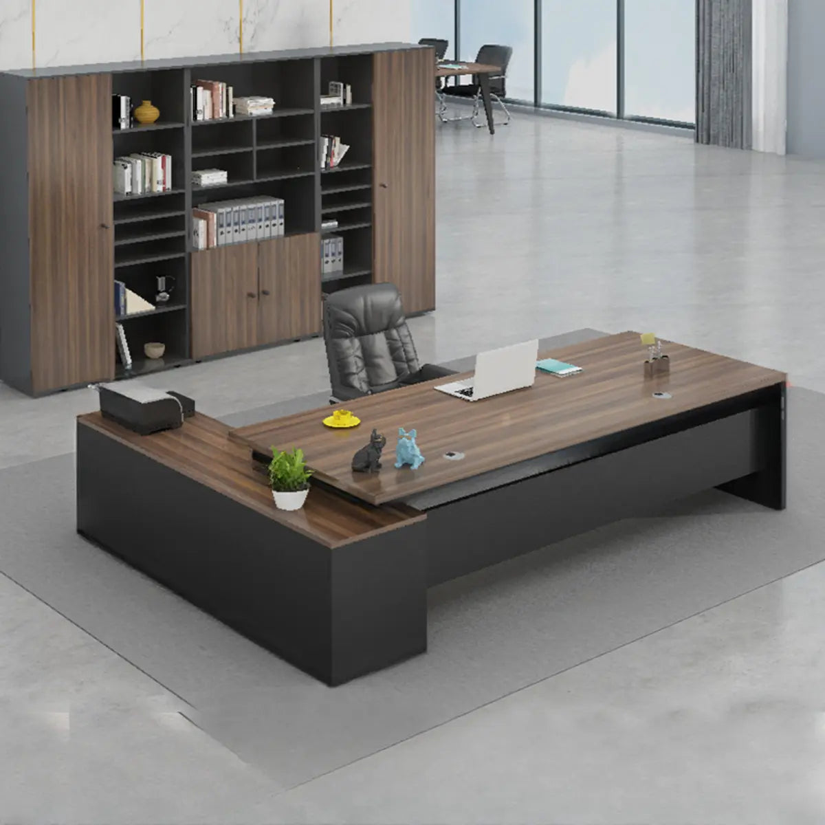 Walnut Wood Storage Butcher Block L-Shape Computer Desk Image - 3