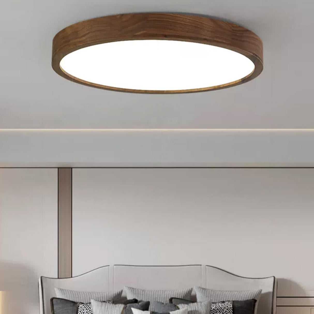 Walnut Wooden Square LED Flush Mount Ceiling Light Image - 4