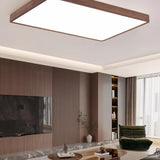 Walnut Wooden Square LED Flush Mount Ceiling Light Image - 7