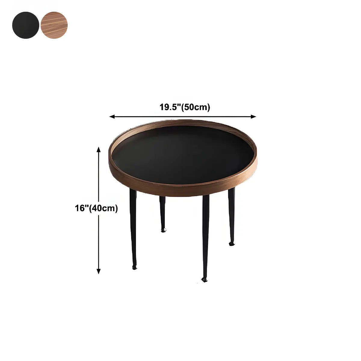 Walnut Wooden Tray Top Metal Base Round Coffee Table 