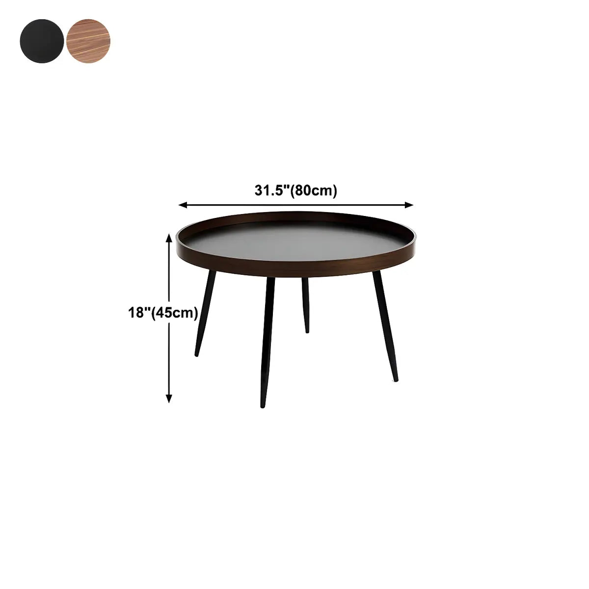 Walnut Wooden Tray Top Metal Base Round Coffee Table Image - 13