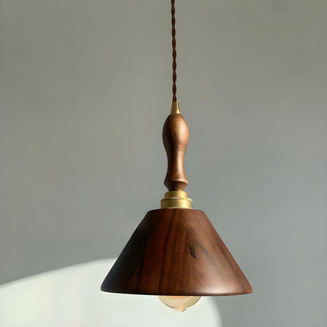 Warehouse Handle Walnut Wood Cone Bedroom Pendant Light Image - 2