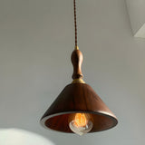 Warehouse Handle Walnut Wood Cone Bedroom Pendant Light Image - 3