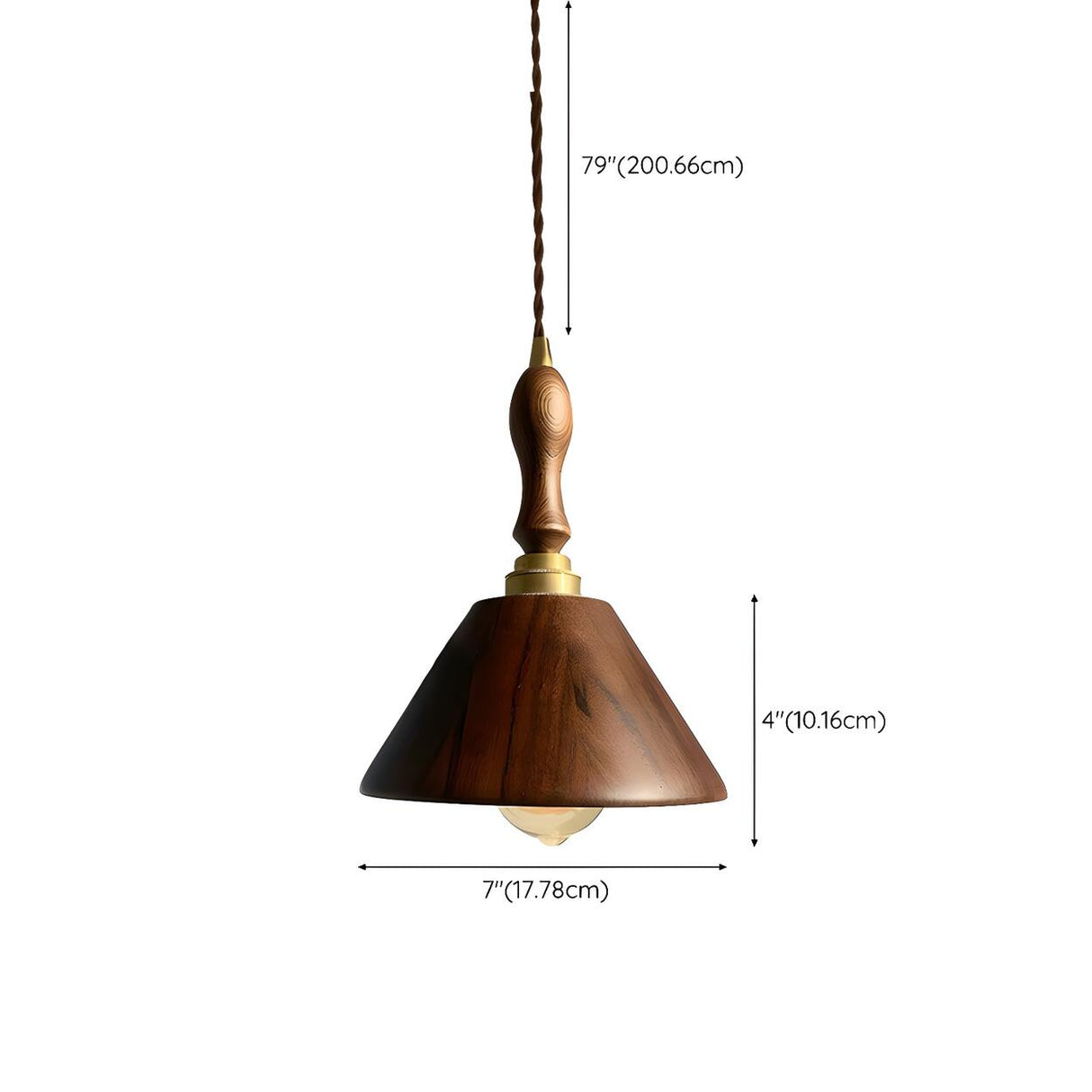 Warehouse Handle Walnut Wood Cone Bedroom Pendant Light 