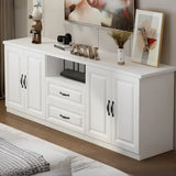 Warm White Wooden Open Storage TV Stand with Drawers Image - 2