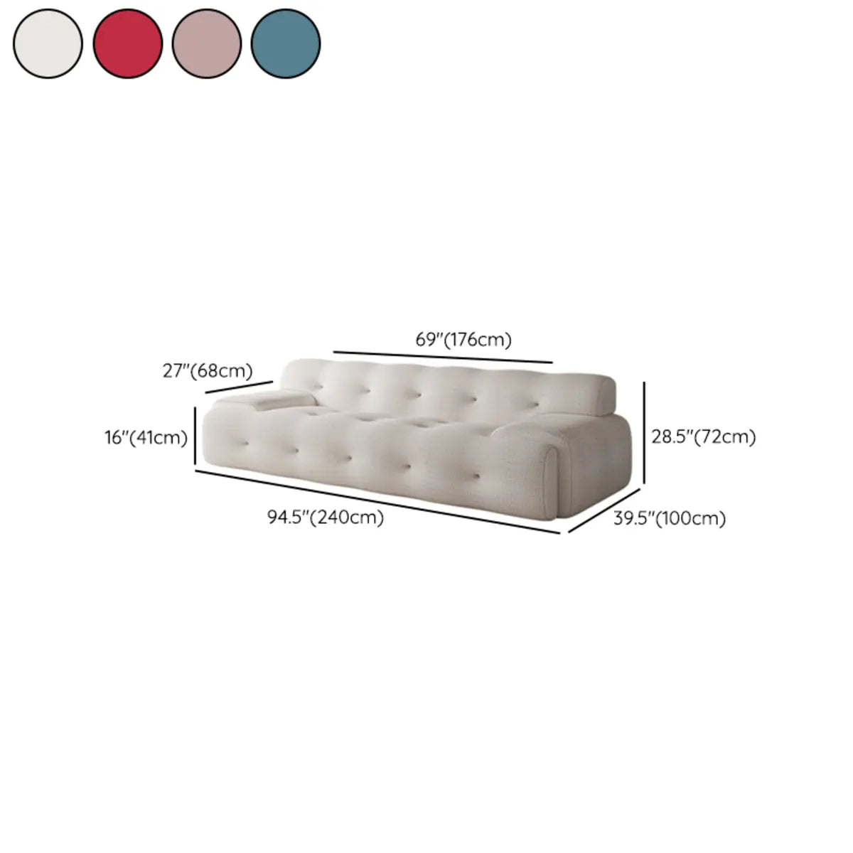 Water Resistant Linen Recessed Arm Tufted Back Sofa 