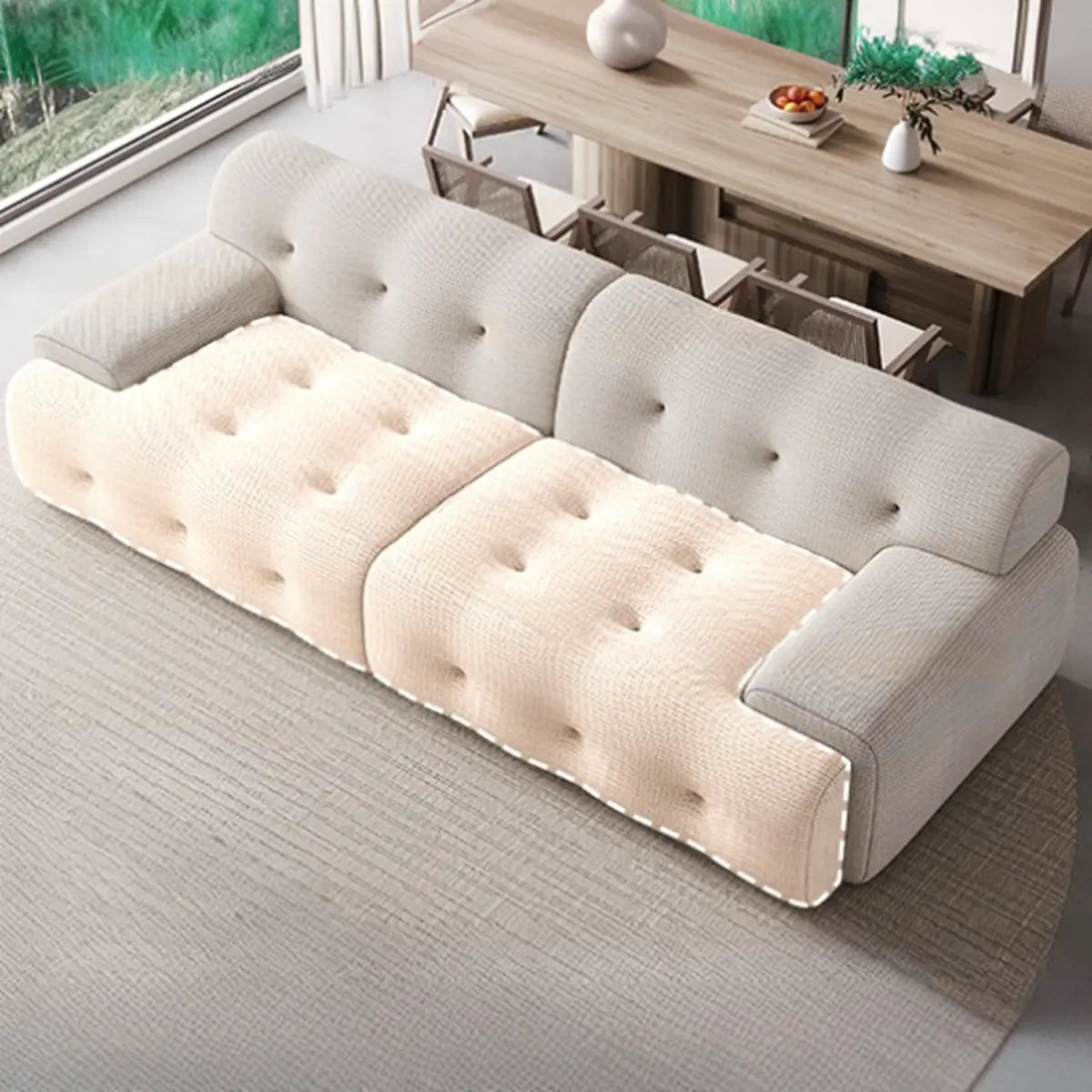 Water Resistant Linen Recessed Arm Tufted Back Sofa Image - 4