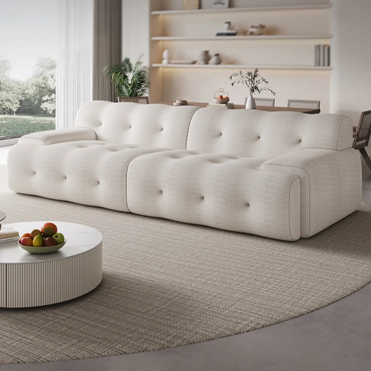 Water Resistant Linen Recessed Arm Tufted Back Sofa Image - 9