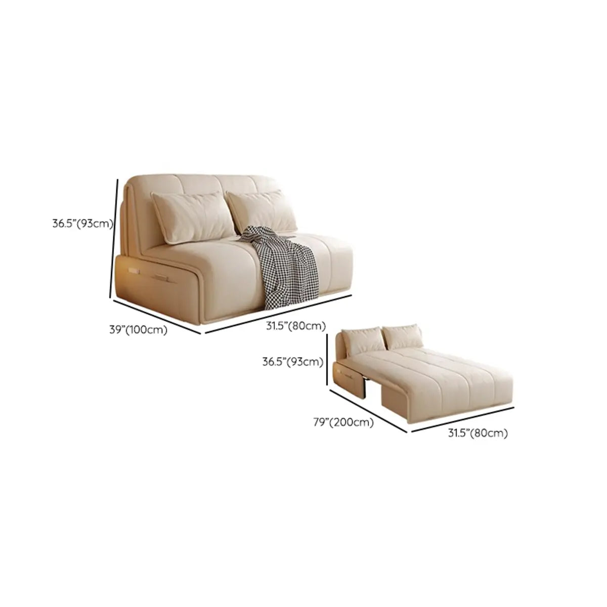 Water-resistant White Twin Leather Convertible Futon 