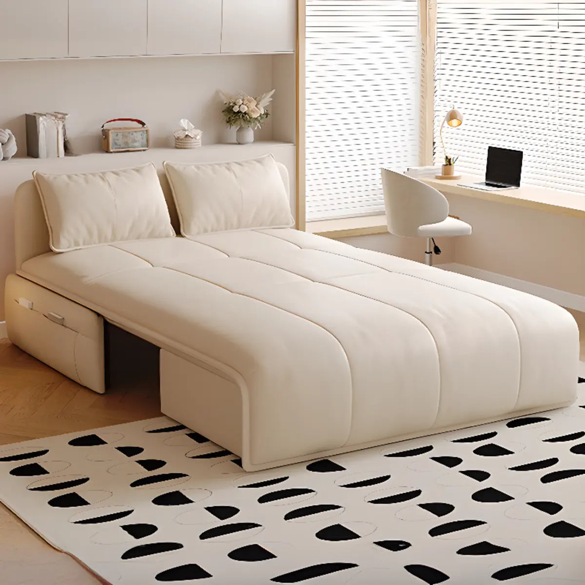 Water-resistant White Twin Leather Convertible Futon Image - 4