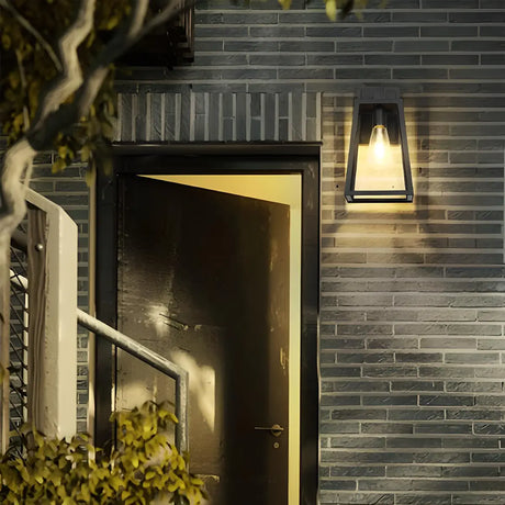 Waterproof Black Modern Box Glass Outdoor Wall Light Image - 1