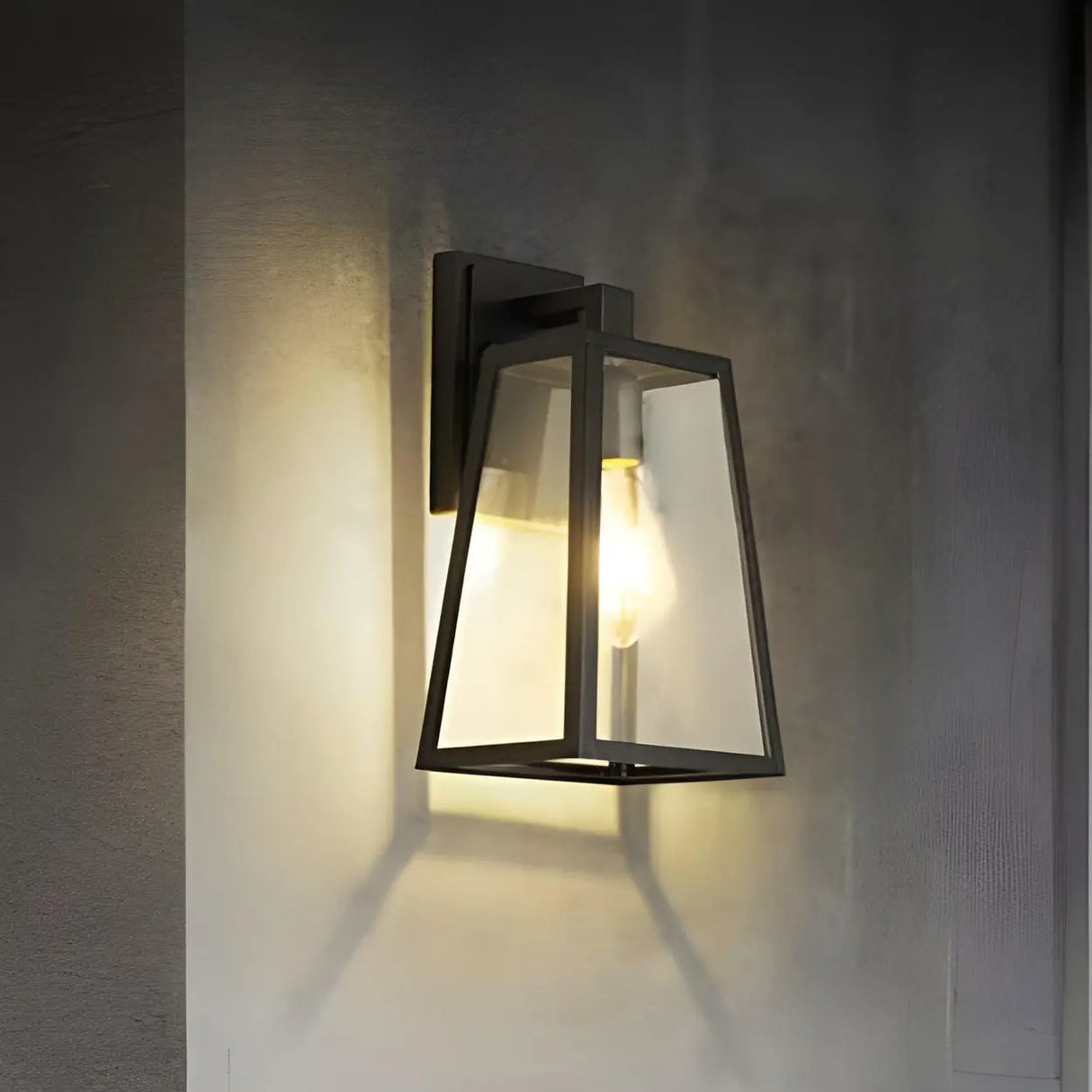 Waterproof Black Modern Box Glass Outdoor Wall Light Image - 13