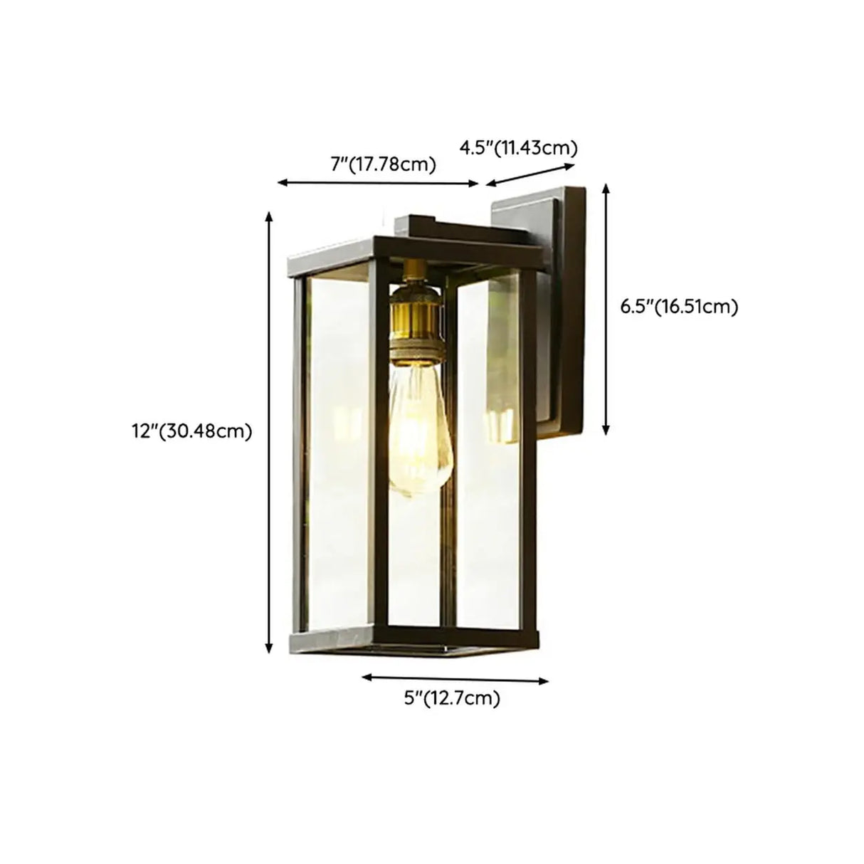 Waterproof Black Modern Box Glass Outdoor Wall Light 