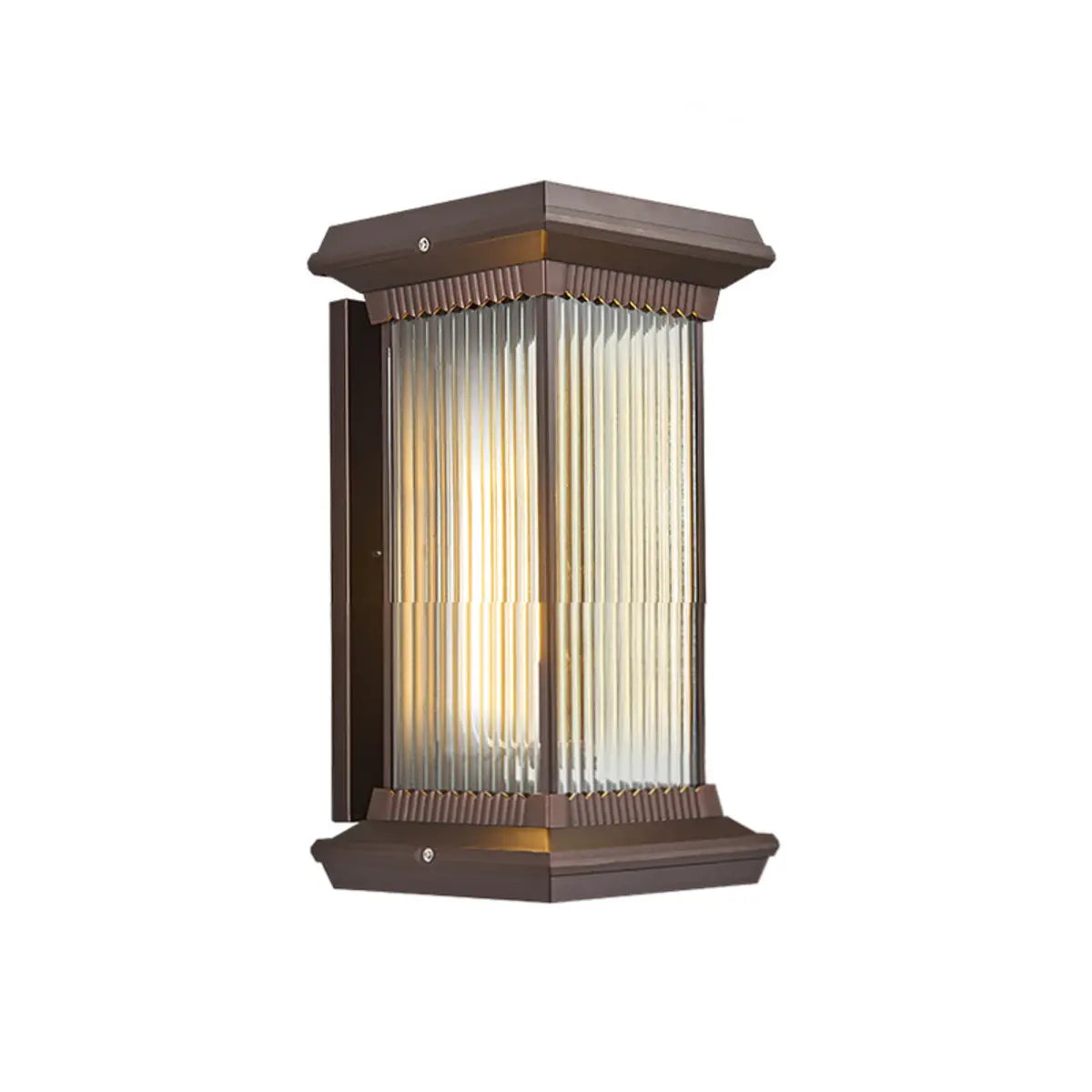 Waterproof Brown Simple Square Glass Lantern Wall Light Image - 5