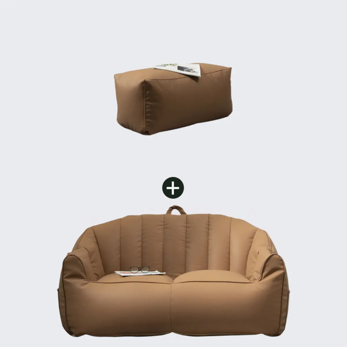 Waterproof Brown Washable Square Leather Bean Bag Chair Image - 3