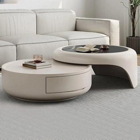 Waterproof Glass Round Storage Nesting Coffee Table Image - 1