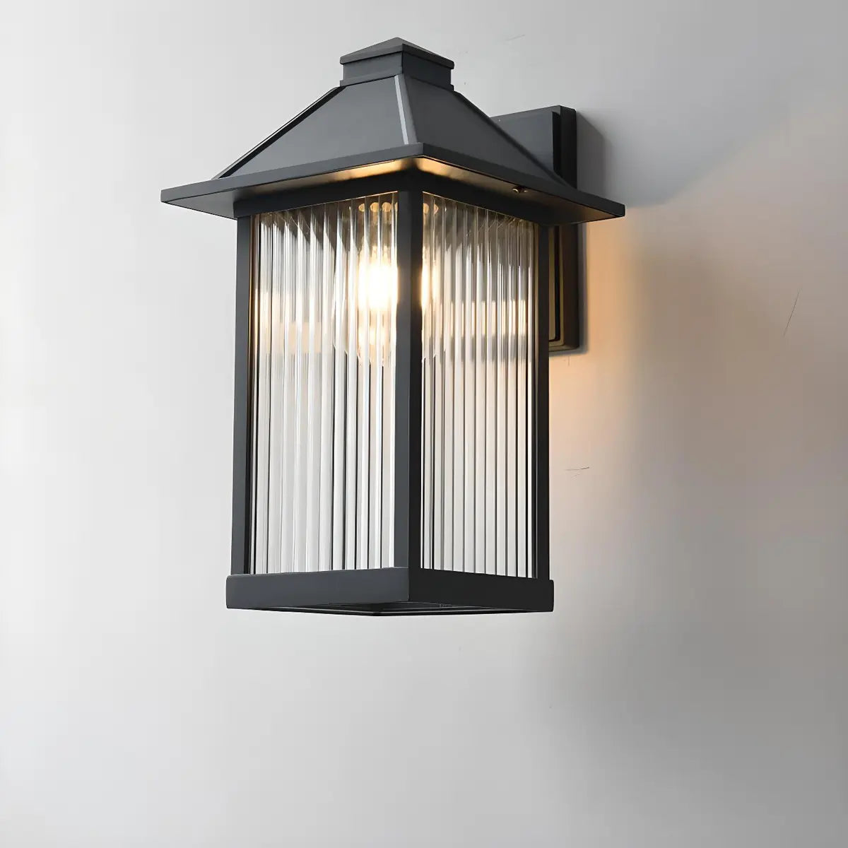 Waterproof Modern Black Box Glass Outdoor Wall Sconce Image - 8