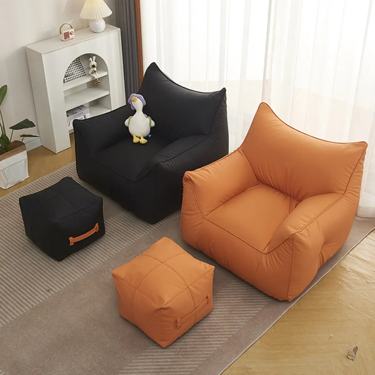 Waterproof Orange Square Fabric Lounge Bean Bag Chair Image - 10