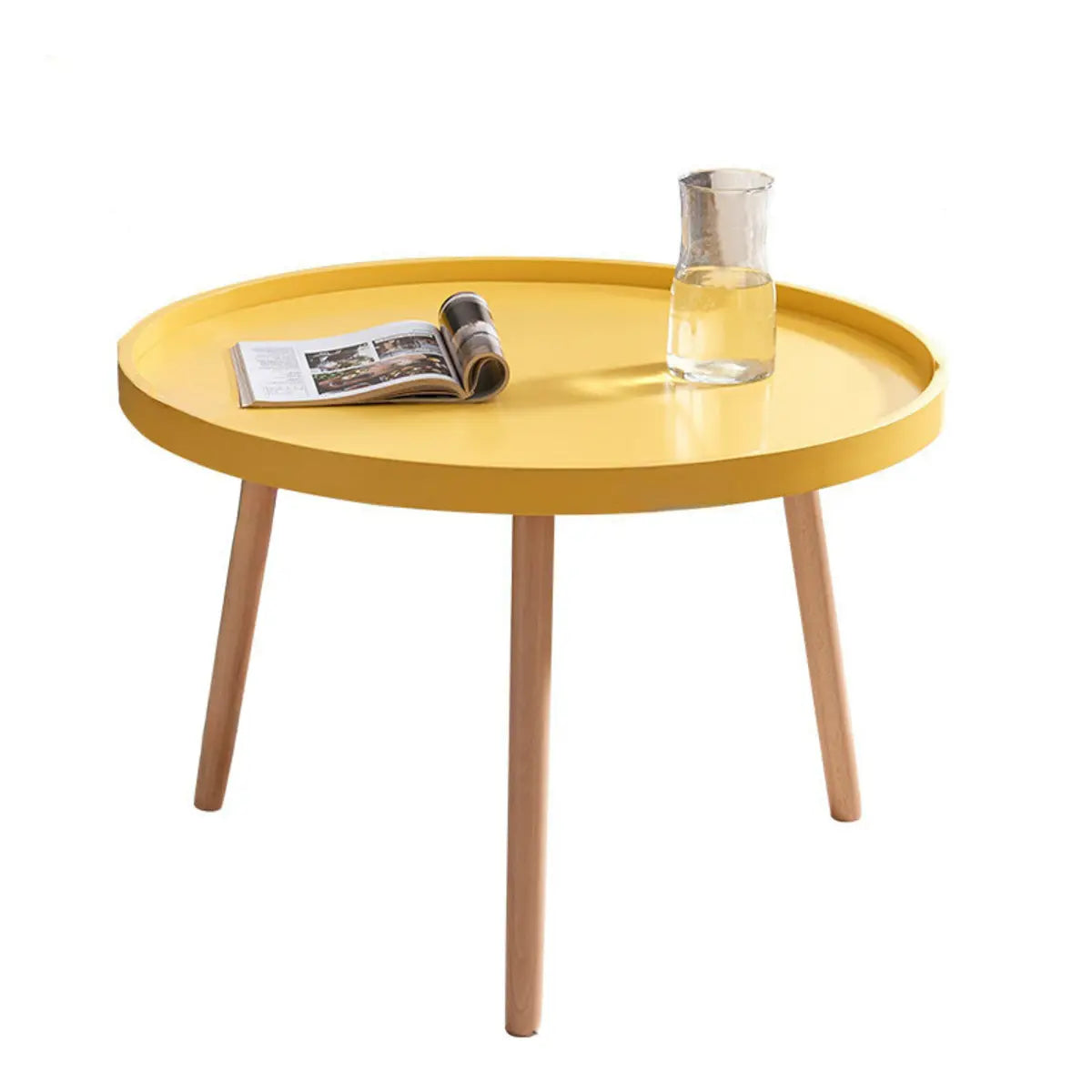 Waterproof Round Tray Beech Three Leg Coffee Table Image - 3