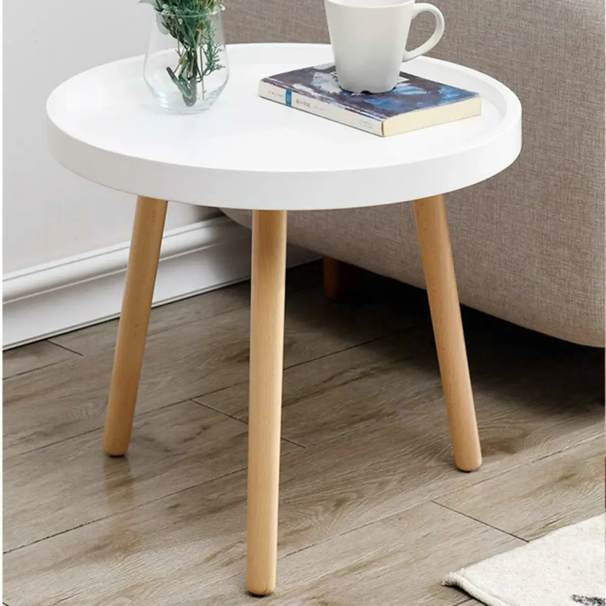 Waterproof Round Tray Beech Three Leg Coffee Table Image - 8