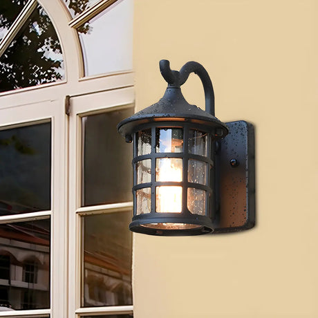 Waterproof Rustic Black Birdcage Glass Outdoor Wall Light Image - 1