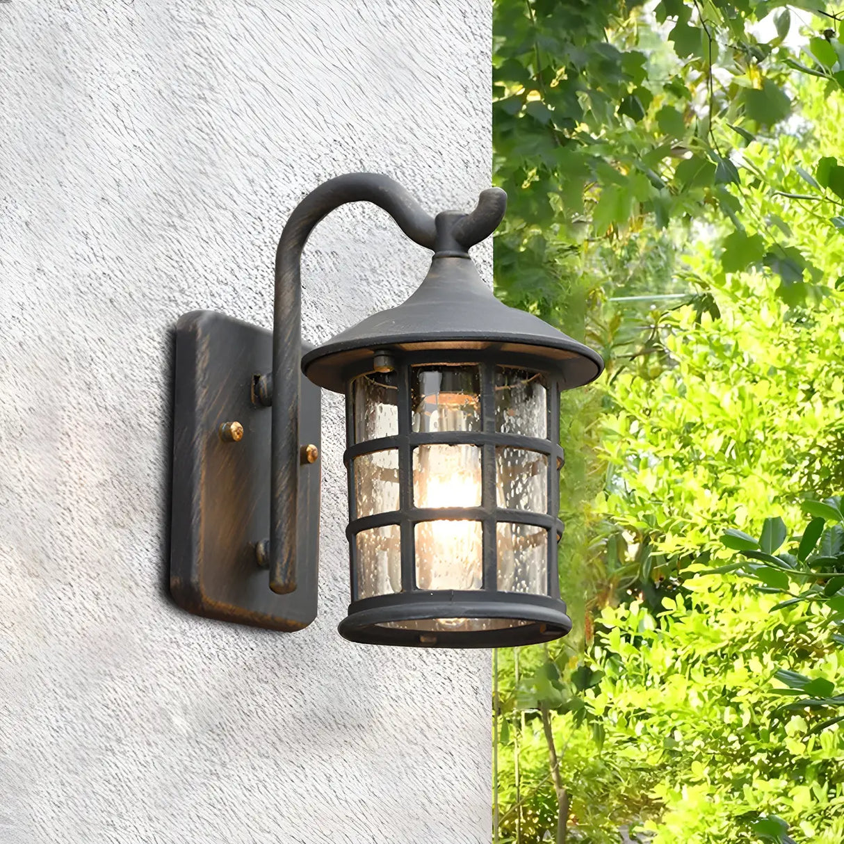 Waterproof Rustic Black Birdcage Glass Outdoor Wall Light Image - 6