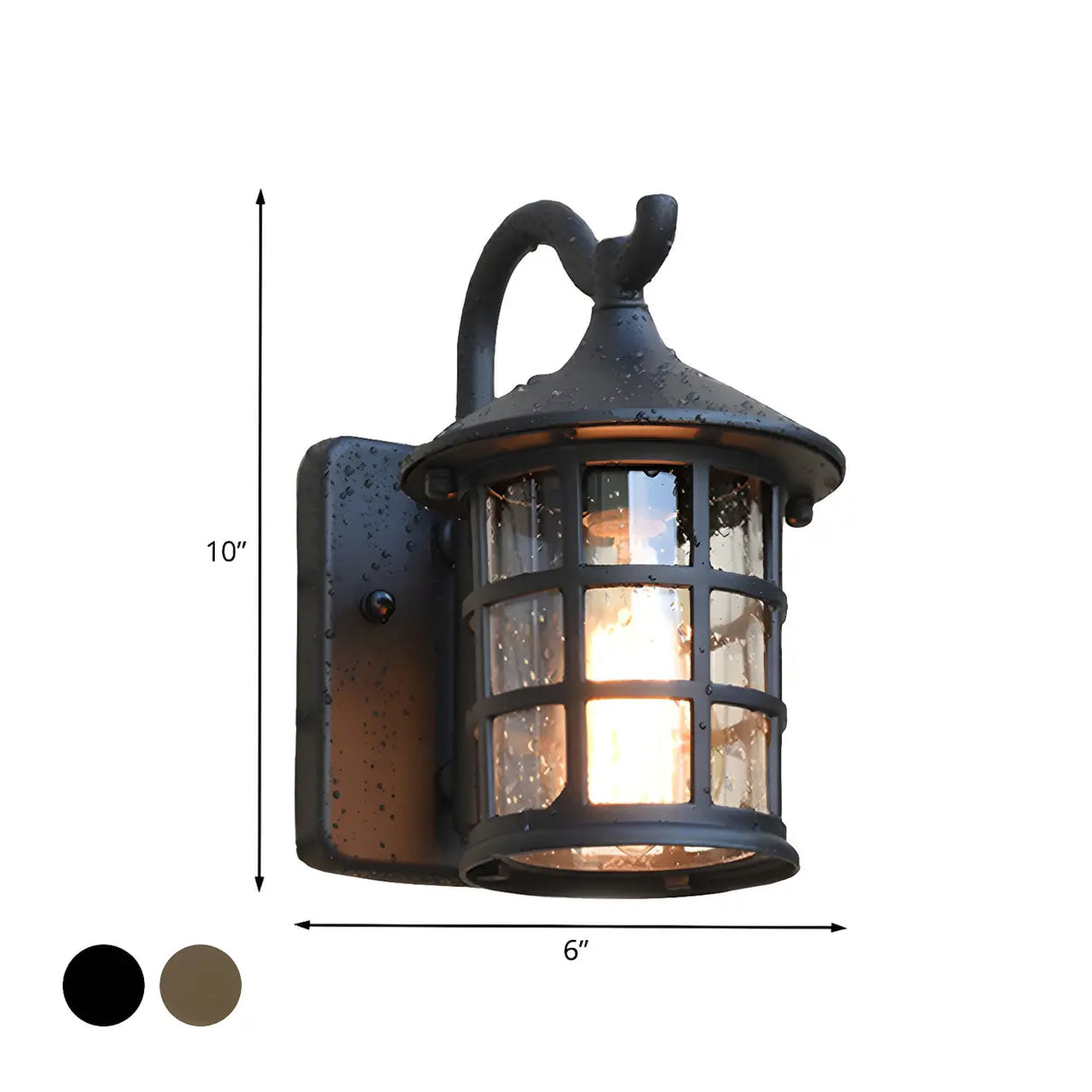 Waterproof Rustic Black Birdcage Glass Outdoor Wall Light 