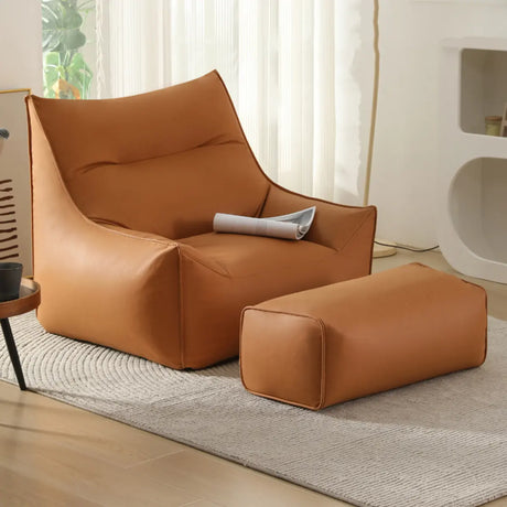 Waterproof Tan Oversized Faux Leather Zipper Bean Bag Chair Image - 1