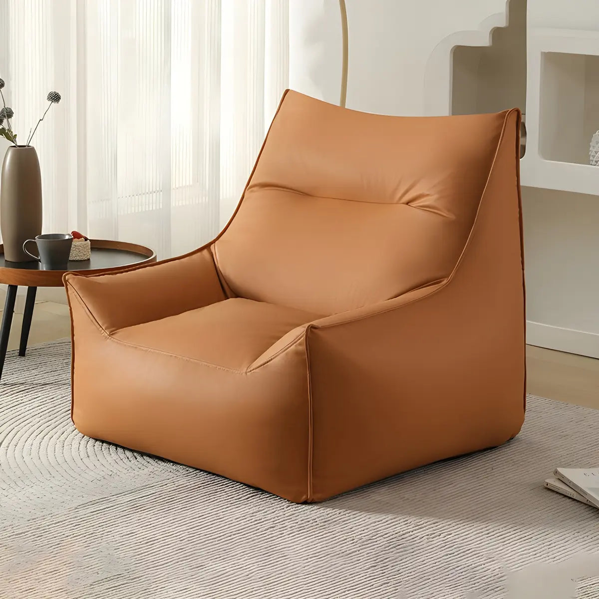 Waterproof Tan Oversized Faux Leather Zipper Bean Bag Chair Image - 15