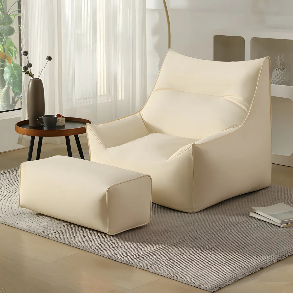 Waterproof Tan Oversized Faux Leather Zipper Bean Bag Chair Image - 2