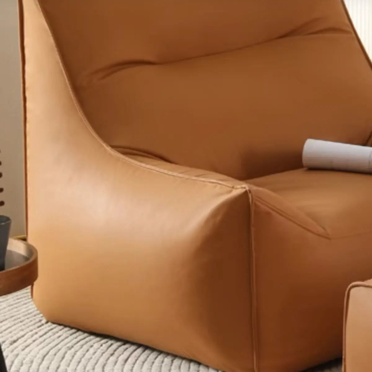 Waterproof Tan Oversized Faux Leather Zipper Bean Bag Chair Image - 8