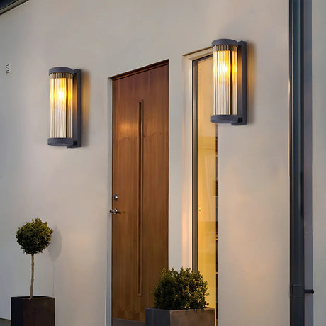 Waterproof Vertical Glass Black Exterior Wall Lamp Image - 1