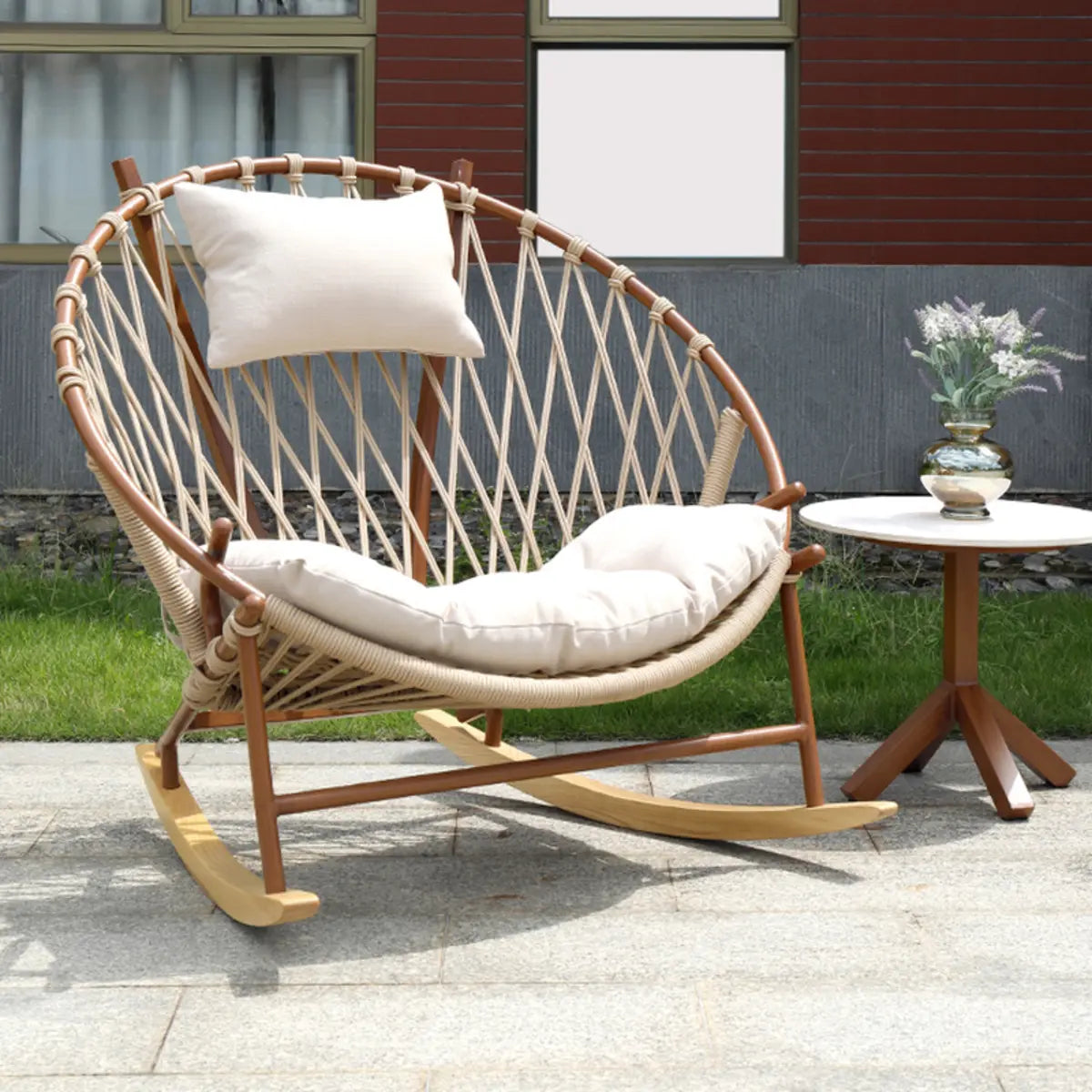 Waterproof Wood Track Arms Outdoor Rocking Chair Image - 6