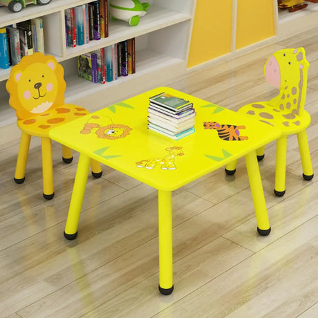 Waterproof Yellow Wood Square Toddler Table Chair Set Image - 1