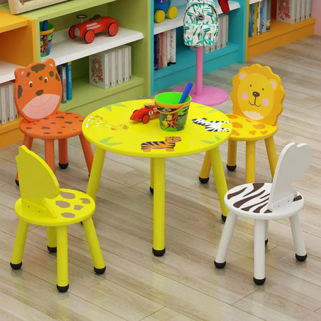 Waterproof Yellow Wood Square Toddler Table Chair Set Image - 2