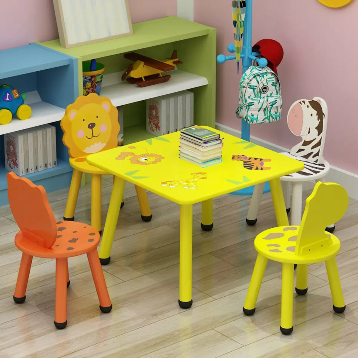 Waterproof Yellow Wood Square Toddler Table Chair Set Image - 3