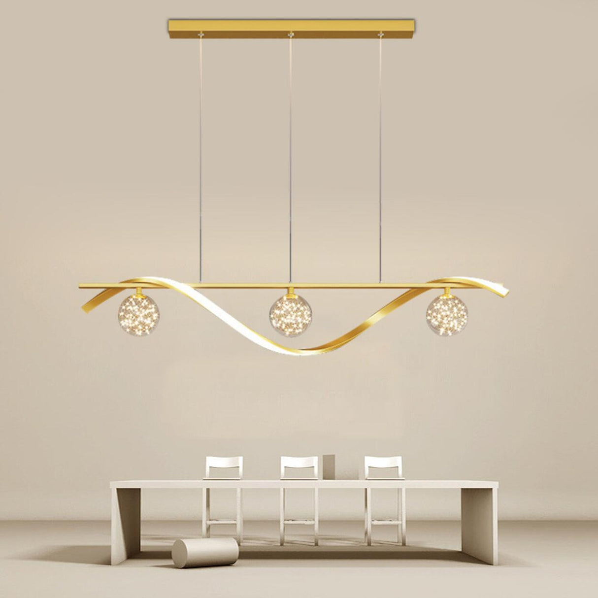 Wave Design Gold LED Pendant Light Kitchen Island Image - 1