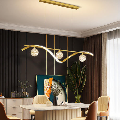 Wave Design Gold LED Pendant Light Kitchen Island Image - 3