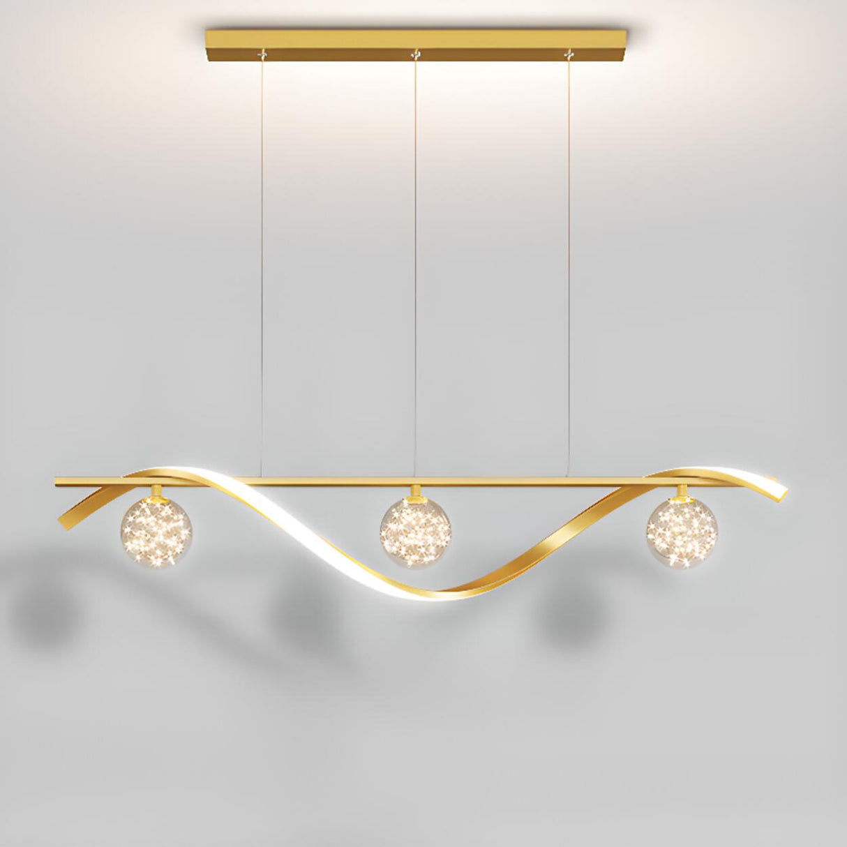 Wave Design Gold LED Pendant Light Kitchen Island Image - 6