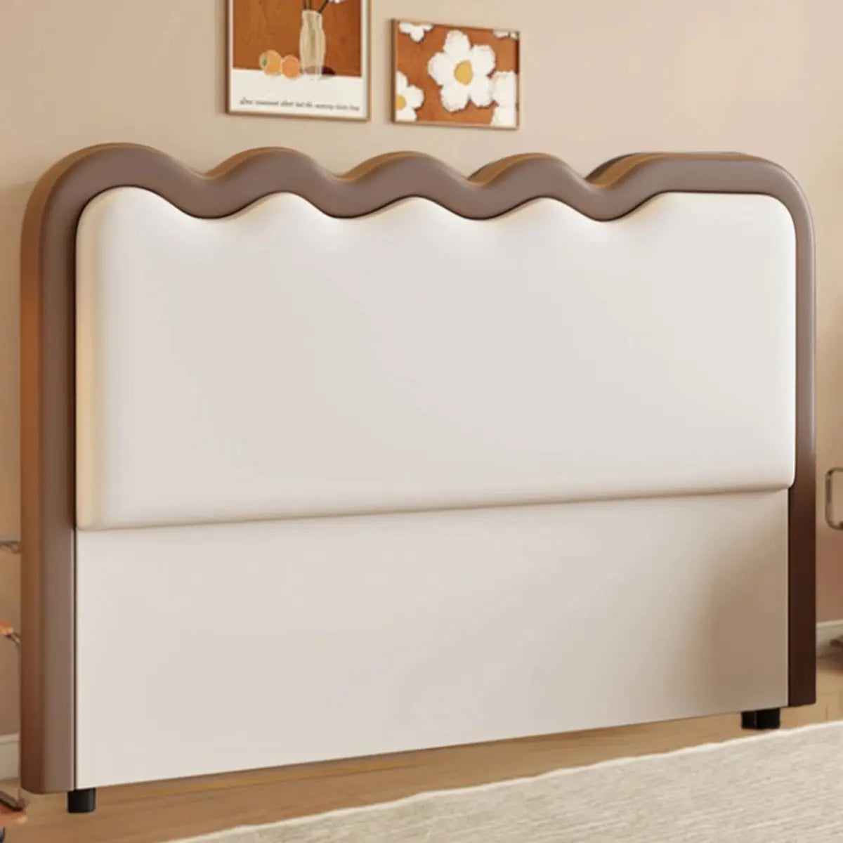 Wavy Off-White Upholstered Free-Standing Headboard Image - 10