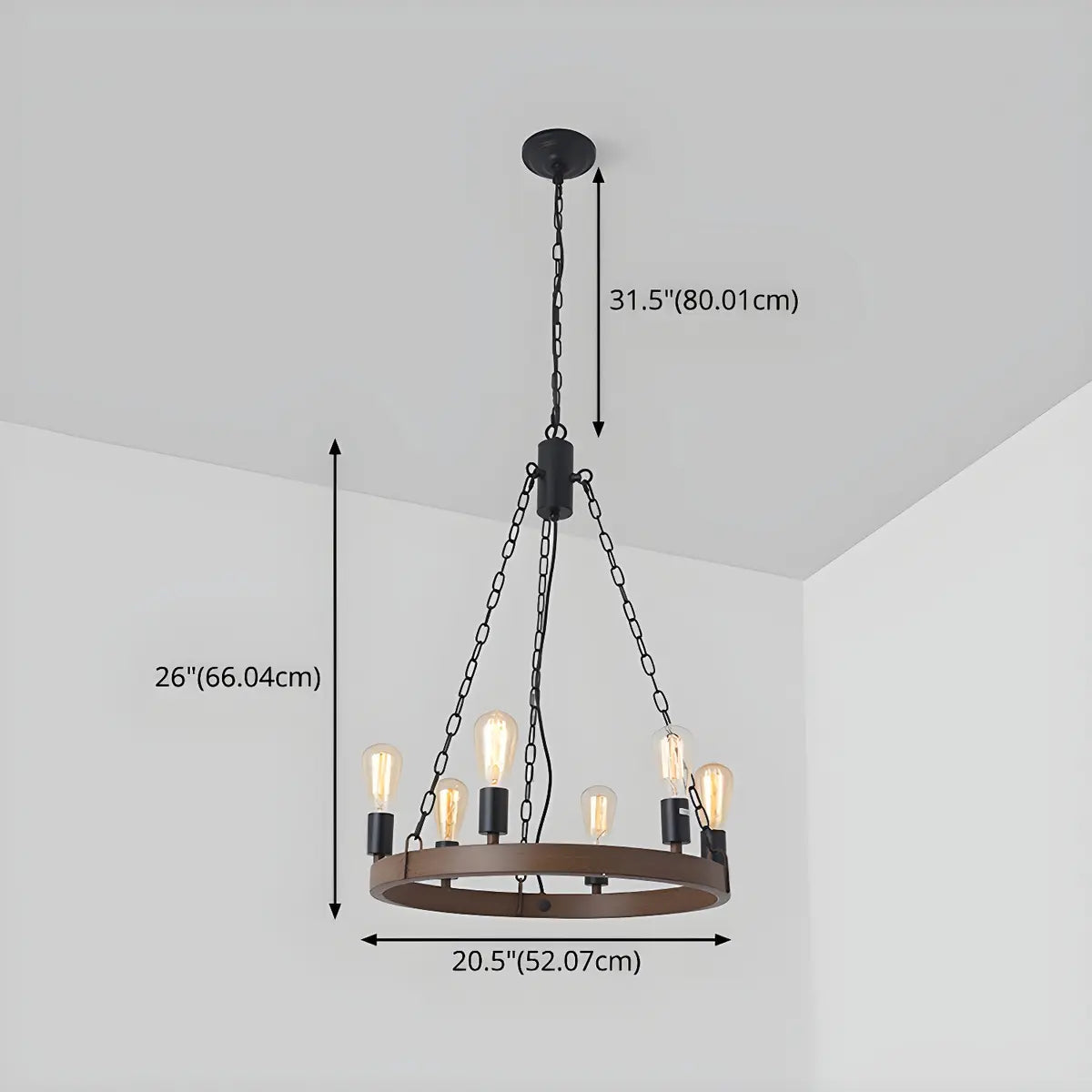 Wheel Wood Color Metal Living Room Edison Bulb Chandelier 