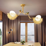 Whimsical Nature Bird Nest White Glass Ball Chandelier Image - 1