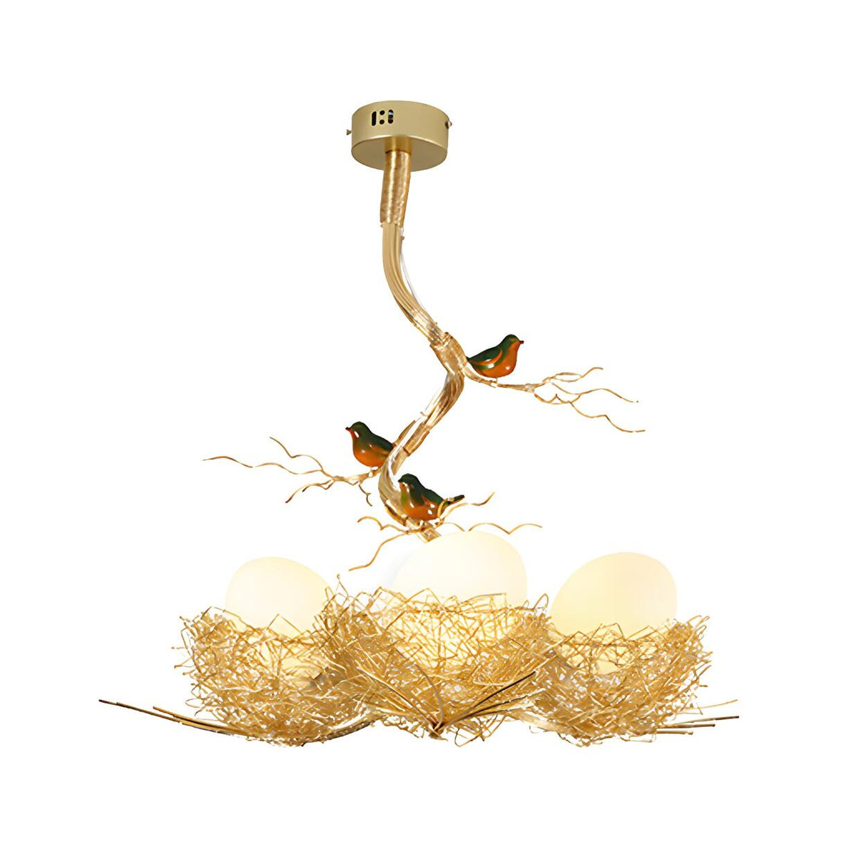 Whimsical Nature Bird Nest White Glass Ball Chandelier Image - 5